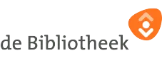 Logo van de Bibliotheek met de naam in grijze tekst en een oranje abstract pictogram dat lijkt op een gestileerd persoon of een open boek boven de letters.